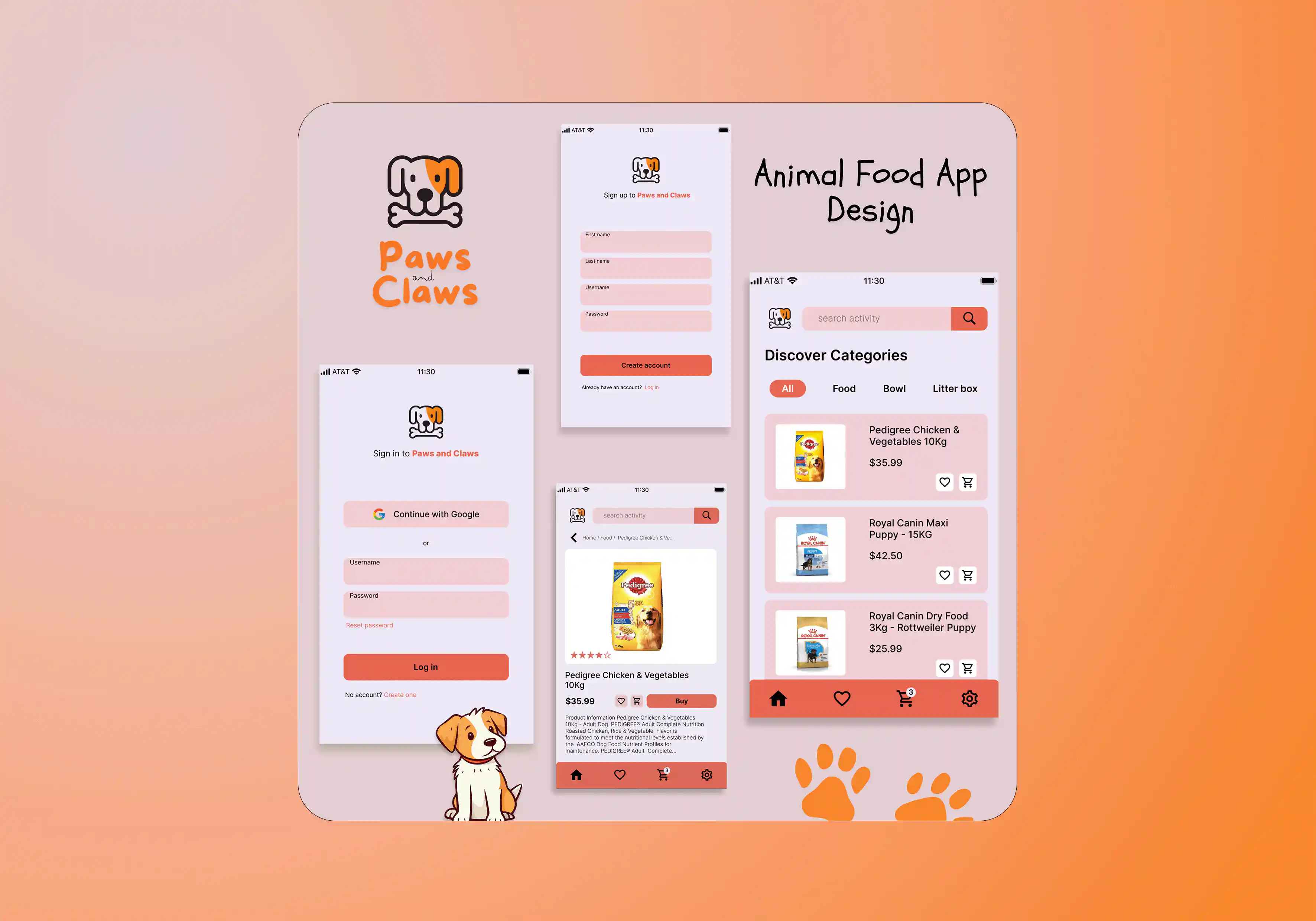 Paws & Claws - Pet Food App UI Design